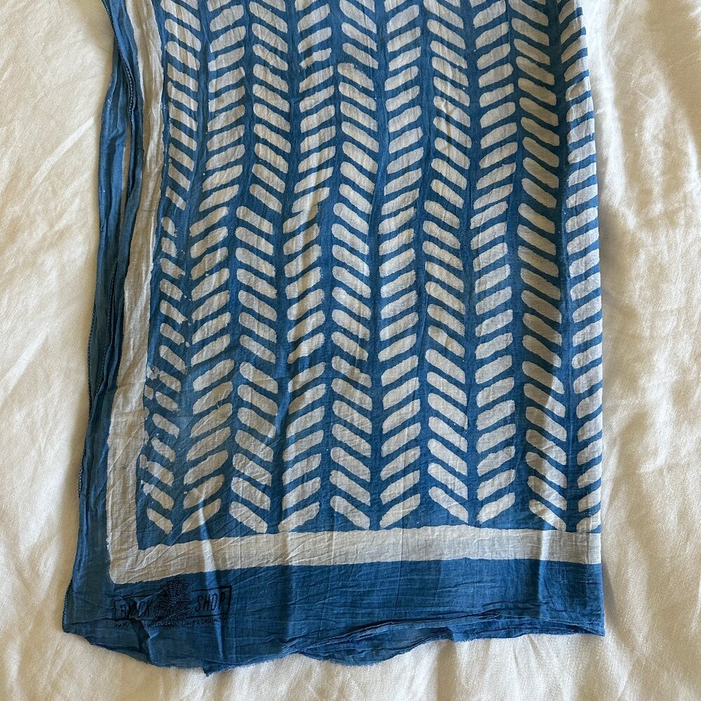 Block Shop Textiles Herringbone Scarf in Blue + White